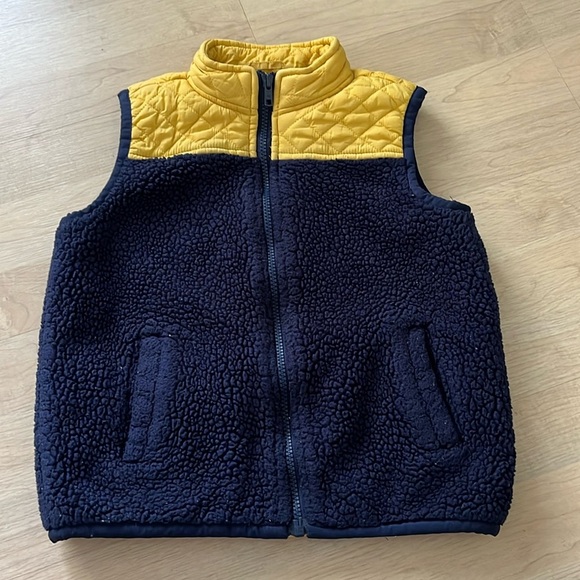 Janie and Jack Golden Adventure Kids 5/6 Navy Yellow Quilted Sherpa Vest - Picture 1 of 6